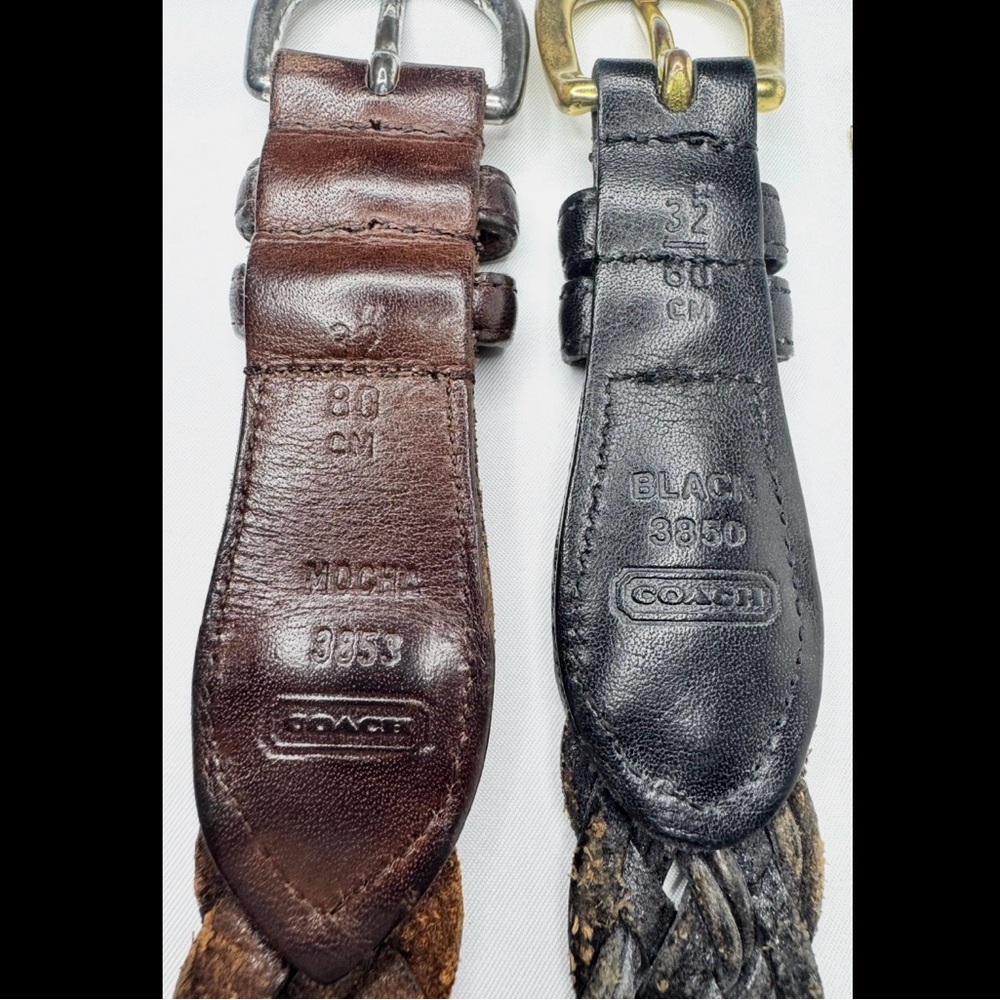 Coach Braided Leather Belt Set in Black and Dark Brown 32/80